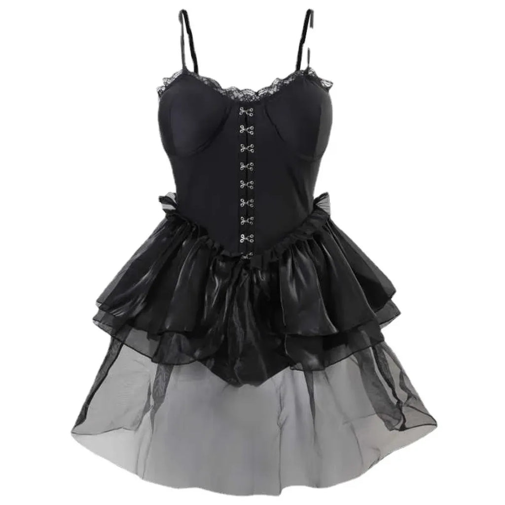 Lace One Piece Swimsuit – Gothic Corset Mini Dress Style - All Dresses - Sleeveless - Swimwear - 1