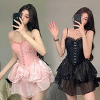 Lace One Piece Swimsuit – Gothic Corset Mini Dress Style - All Dresses - Sleeveless - Swimwear - 2