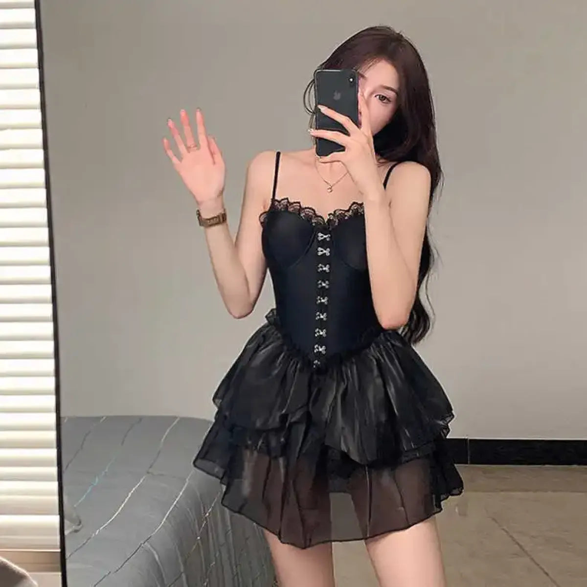 Lace One Piece Swimsuit – Gothic Corset Mini Dress Style - All Dresses - Sleeveless - Swimwear - 3