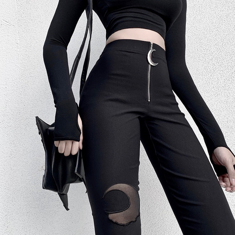 Gothic Crescent Moon Cutout Pants - Bottoms - Pants - 4 - 2024