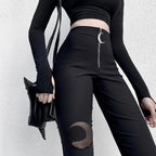 Gothic Crescent Moon Cutout Pants - Bottoms - 4