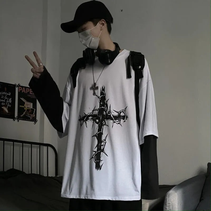 Gothic Cross Oversized T-shirt - T-Shirts - Shirts & Tops - 5 - 2024