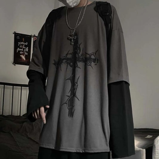 Gothic Cross Oversized T-shirt - T-Shirts - 1