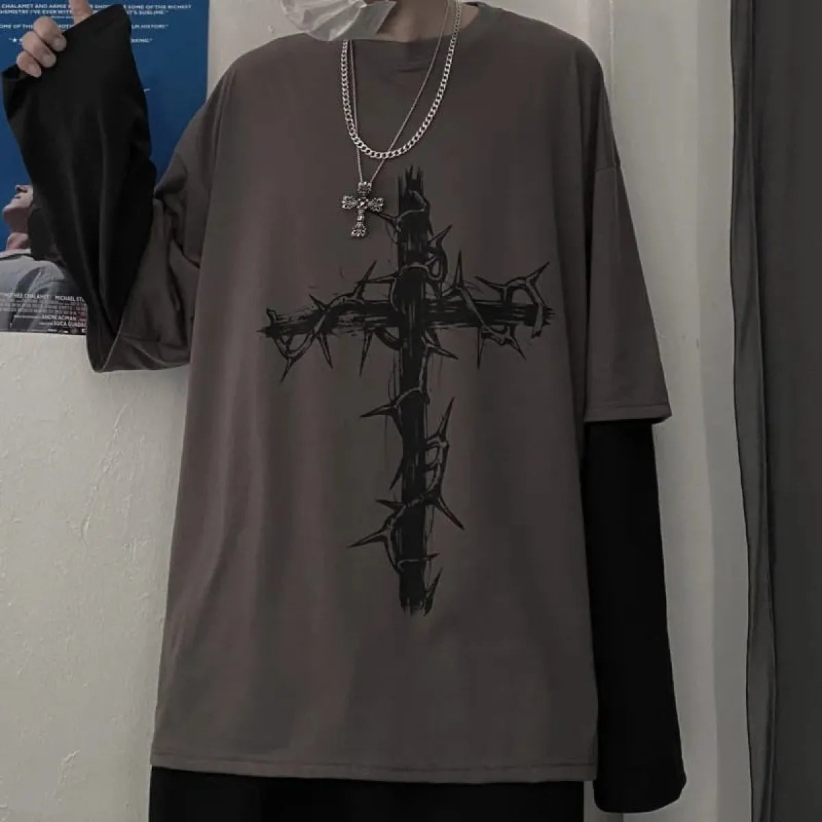 Gothic Cross Oversized T-shirt - T-Shirts - 4