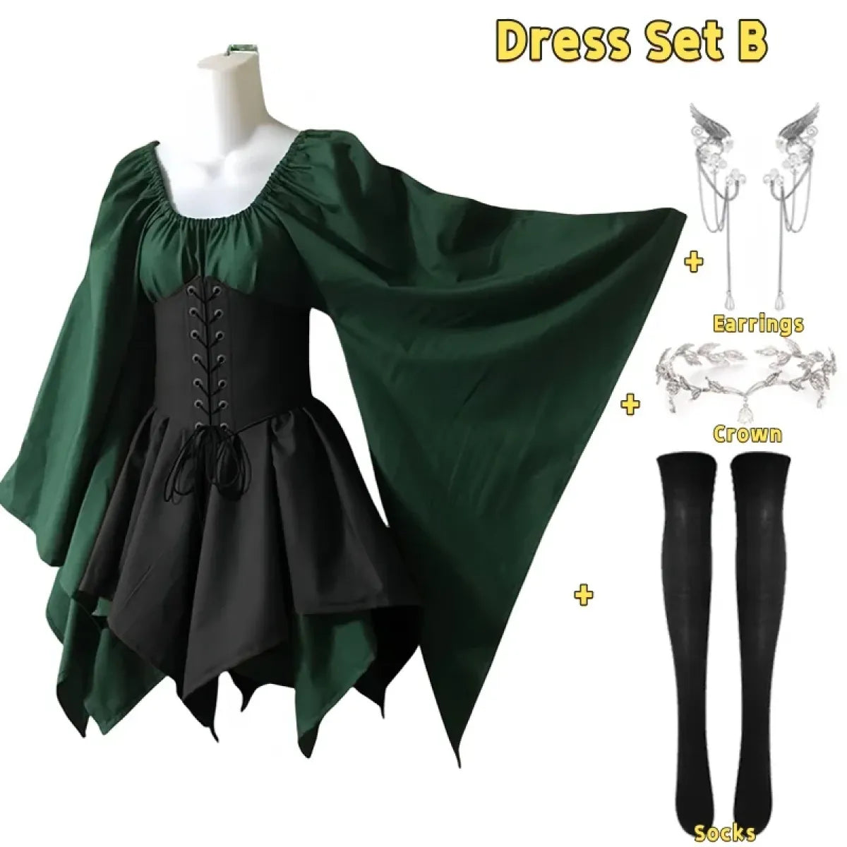 Gothic Elf Corset Dress – Medieval Fairy Lolita Cosplay - All Dresses - Sets - 10