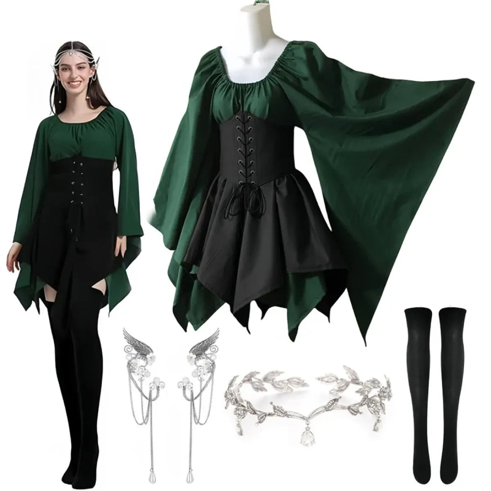 Gothic Elf Corset Dress – Medieval Fairy Lolita Cosplay - All Dresses - Sets - 1