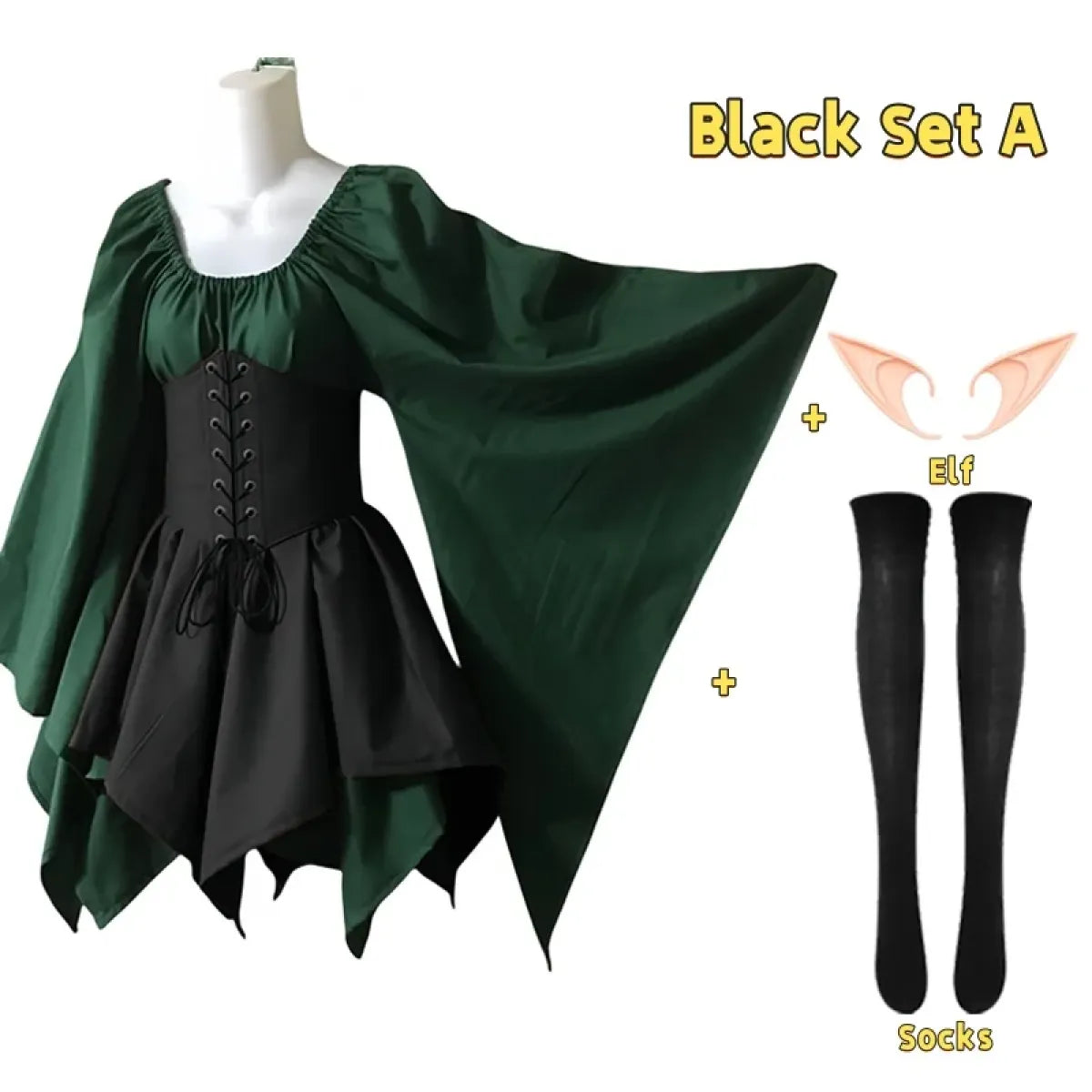 Gothic Elf Corset Dress – Medieval Fairy Lolita Cosplay - All Dresses - Sets - 5