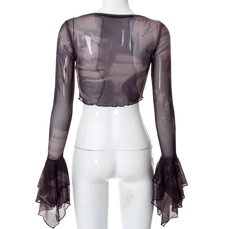 Gothic Flare Sleeve See Through T-shirts - T-Shirts - Clothing Tops - 13 - 2024