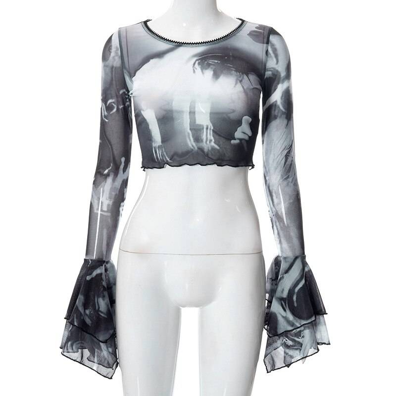 Gothic Flare Sleeve See Through T-shirts - T-Shirts - Clothing Tops - 8 - 2024