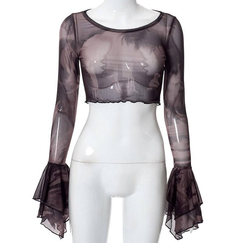 Gothic Flare Sleeve See Through T-shirts - T-Shirts - Clothing Tops - 11 - 2024