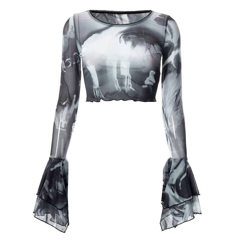 Gothic Flare Sleeve See Through T-shirts - T-Shirts - Clothing Tops - 20 - 2024