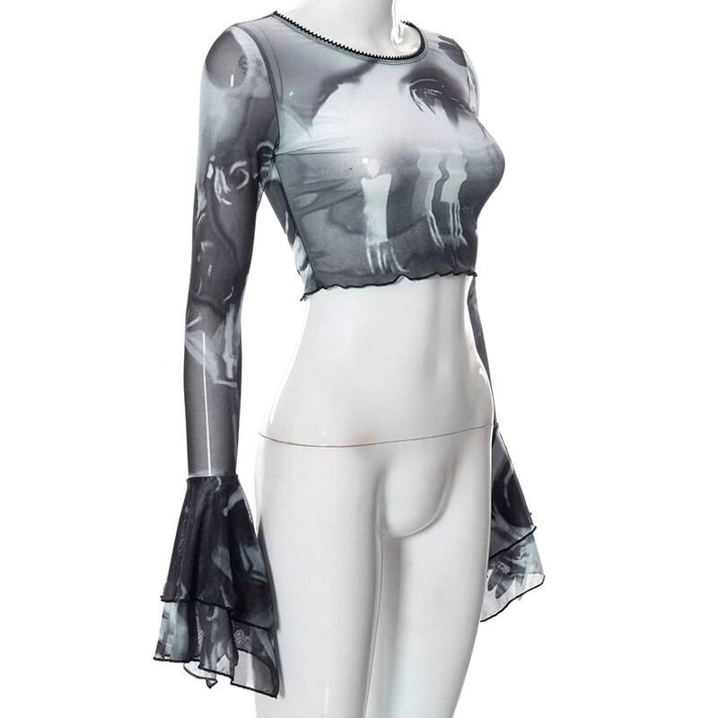 Gothic Flare Sleeve See Through T-shirts - T-Shirts - Clothing Tops - 9 - 2024