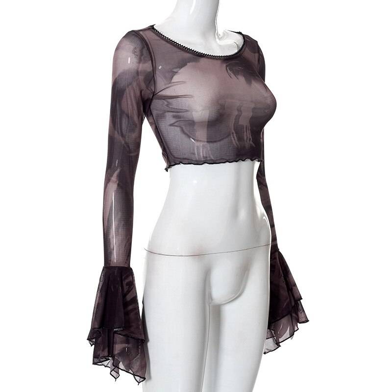 Gothic Flare Sleeve See Through T-shirts - T-Shirts - Clothing Tops - 12 - 2024