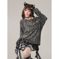 Off-Shoulder Gothic Grunge Tee – Harajuku Dark Aesthetic Top - T-Shirts - Long - Round - Tops - 6