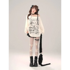 Off-Shoulder Gothic Grunge Tee – Harajuku Dark Aesthetic Top - T-Shirts - Long - Round - Tops - 2