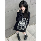 Black Skull Print Harajuku Sweater – Gothic Grunge Y2K Knitwear - Sweaters - Round - Women’s Sweaters - 3