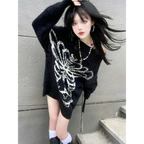 Black Skull Print Harajuku Sweater – Gothic Grunge Y2K Knitwear - Sweaters - Round - Women’s Sweaters - 4