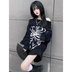 Black Skull Print Harajuku Sweater – Gothic Grunge Y2K Knitwear - Sweaters - Round - Women’s Sweaters - 5