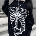 Black Skull Print Harajuku Sweater – Gothic Grunge Y2K Knitwear - Sweaters - Round - Women’s Sweaters - 6