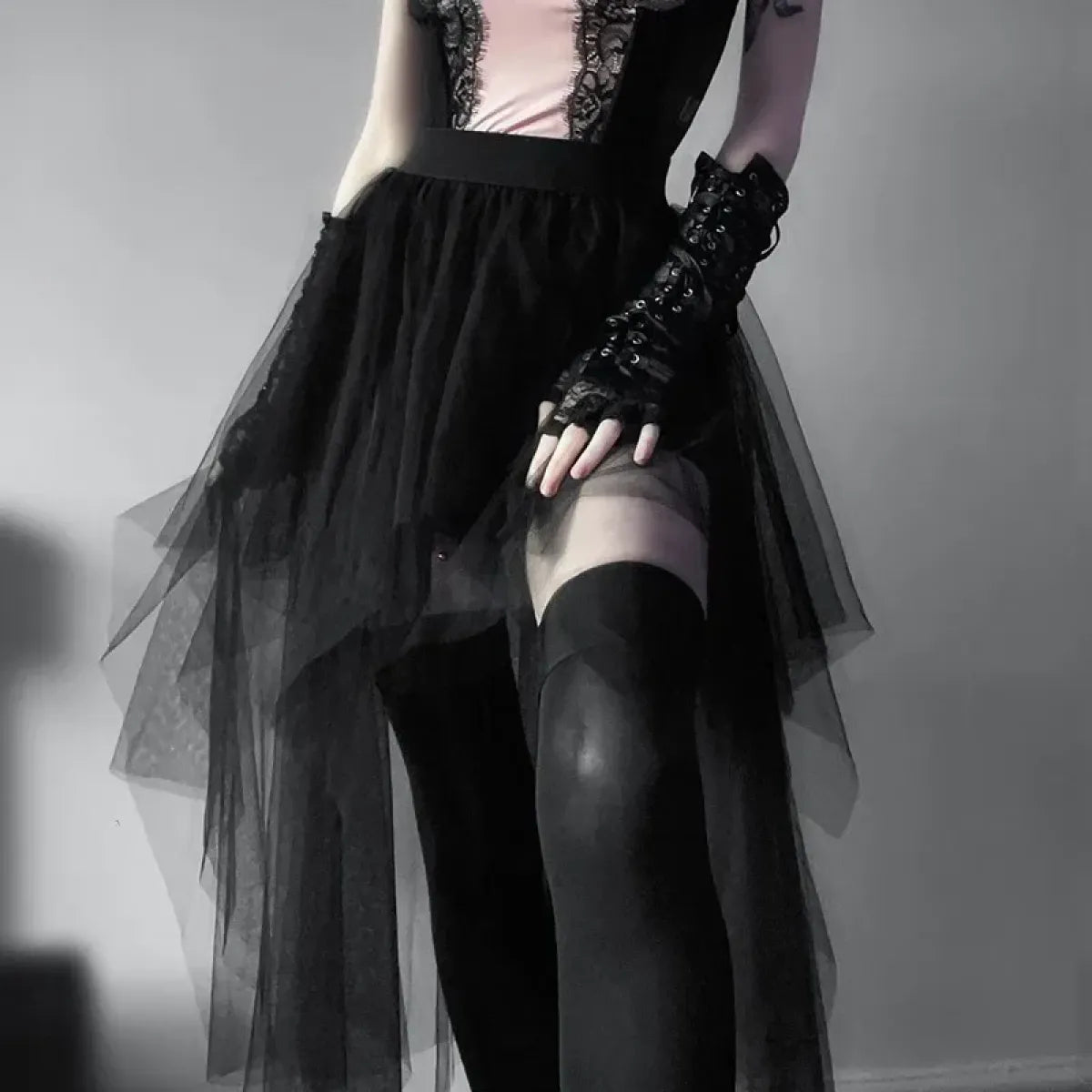 Gothic Harajuku Irregular Tulle Skirt – Y2K High Waist Layered Skirt - Bottoms - Skirts - 3