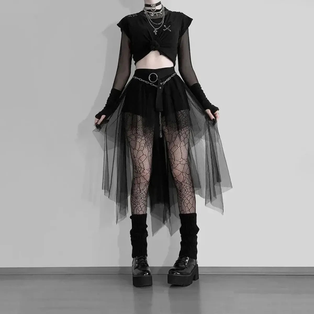 Gothic Harajuku Irregular Tulle Skirt – Y2K High Waist Layered Skirt - Bottoms - Skirts - 5