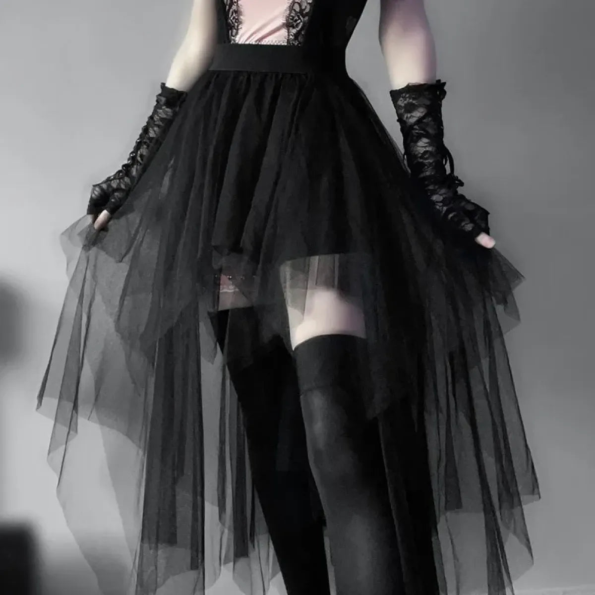 Gothic Harajuku Irregular Tulle Skirt – Y2K High Waist Layered Skirt - Bottoms - Skirts - 2
