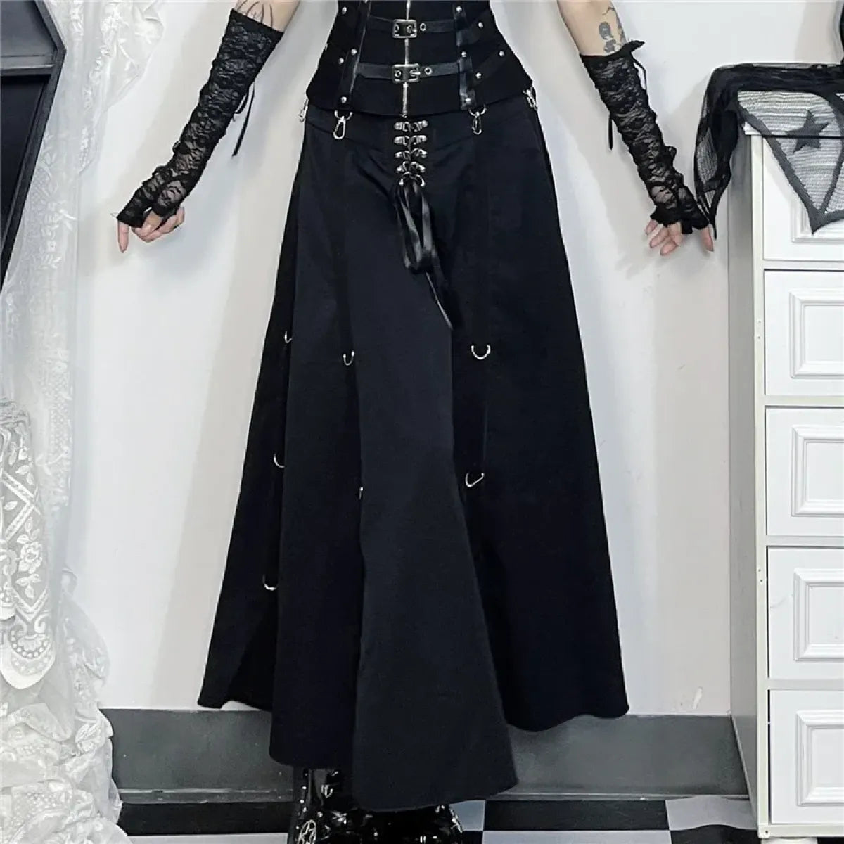 Gothic High Waist Ruffle Skirt – Punk Grunge Corset A-Line Skirt - Bottoms - Skirts - 5