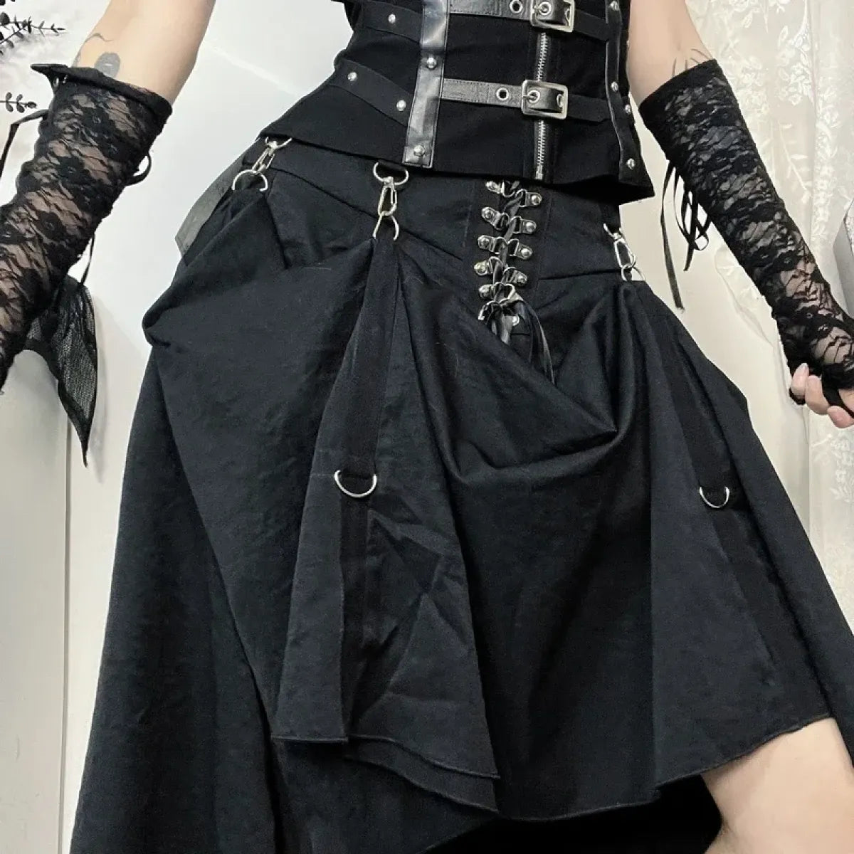 Gothic High Waist Ruffle Skirt – Punk Grunge Corset A-Line Skirt - Bottoms - Skirts - 6