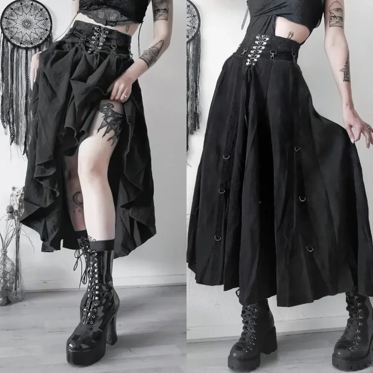 Gothic High Waist Ruffle Skirt – Punk Grunge Corset A-Line Skirt - Bottoms - Skirts - 1