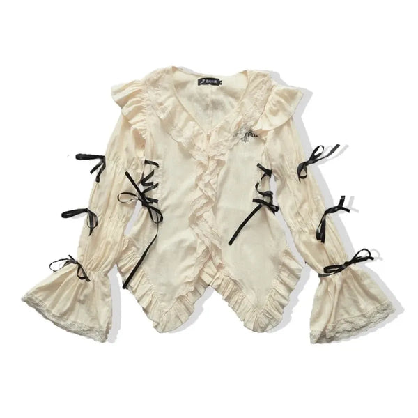 Gothic Lace Blouse – Irregular Harajuku Lolita Top - Tops & Tees - Long - Round - Blouses - 1