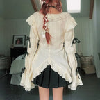 Gothic Lace Blouse – Irregular Harajuku Lolita Top - Tops & Tees - Long - Round - Blouses - 4