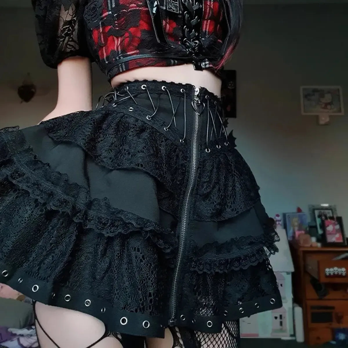 Punk Vintage High-Waist Skirt – Kawaii Harajuku Gothic Mini - Bottoms - Short - Skirts - 2