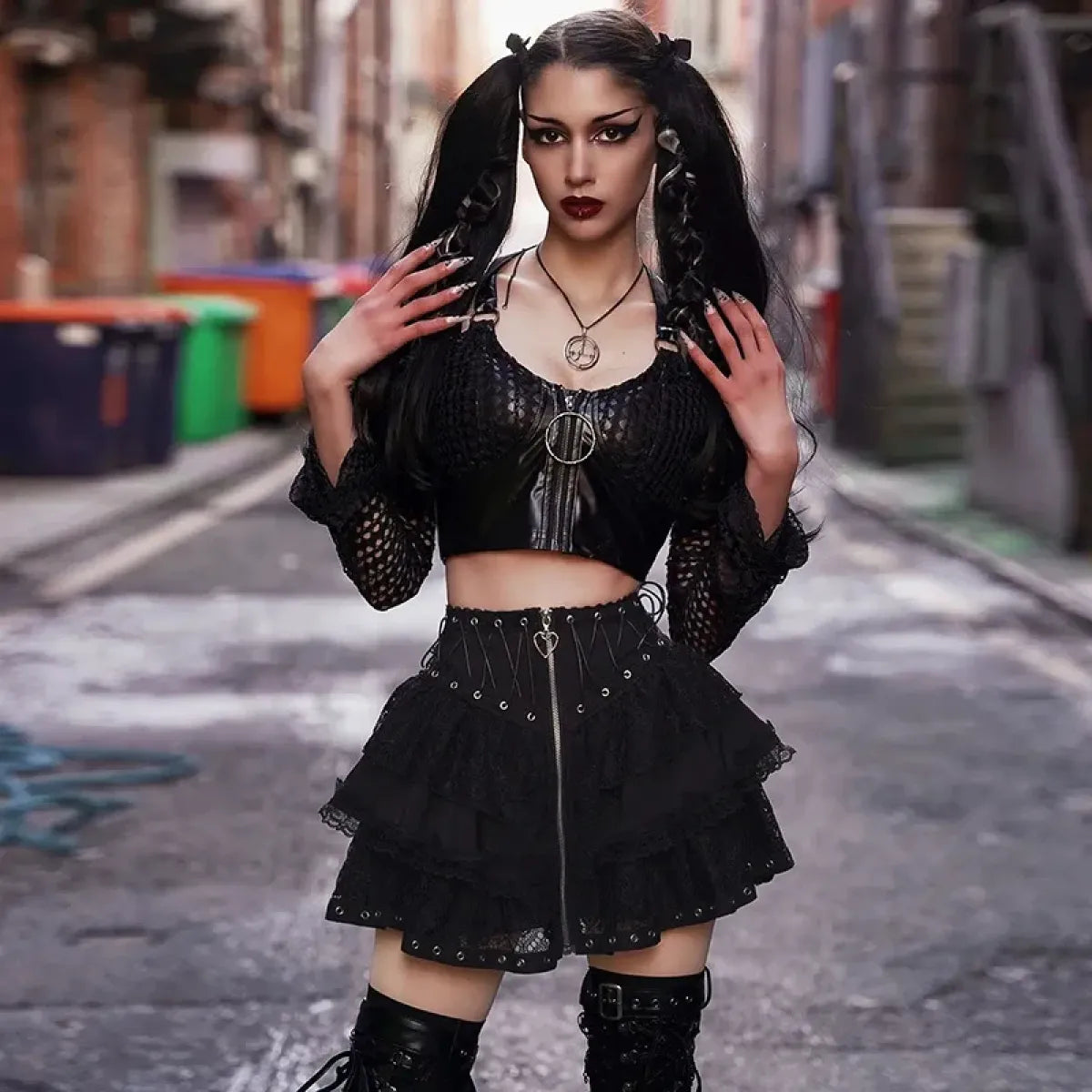 Punk Vintage High-Waist Skirt – Kawaii Harajuku Gothic Mini - Bottoms - Short - Skirts - 3