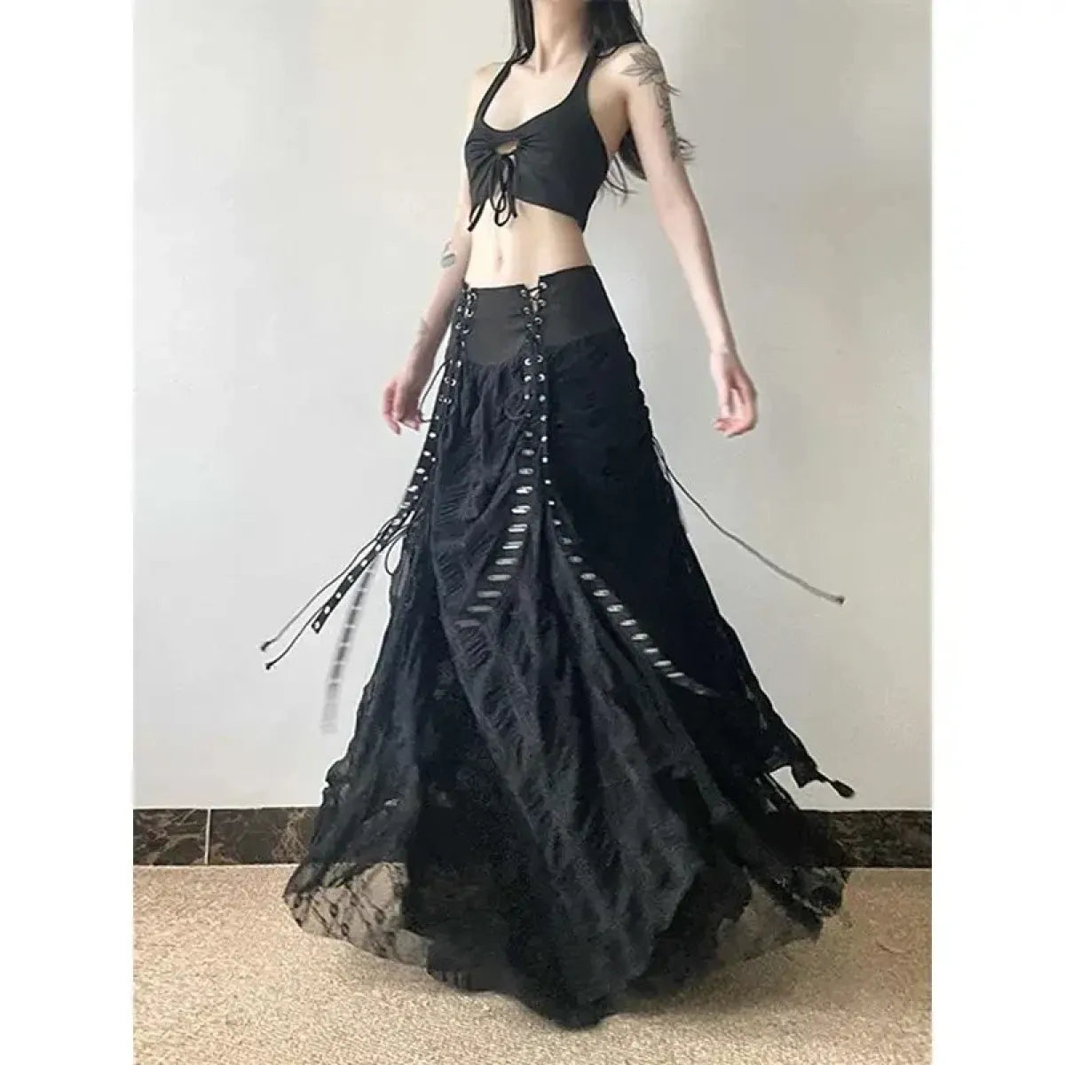 Gothic Lace Patchwork Maxi Skirt - Bottoms - Skirts - 3