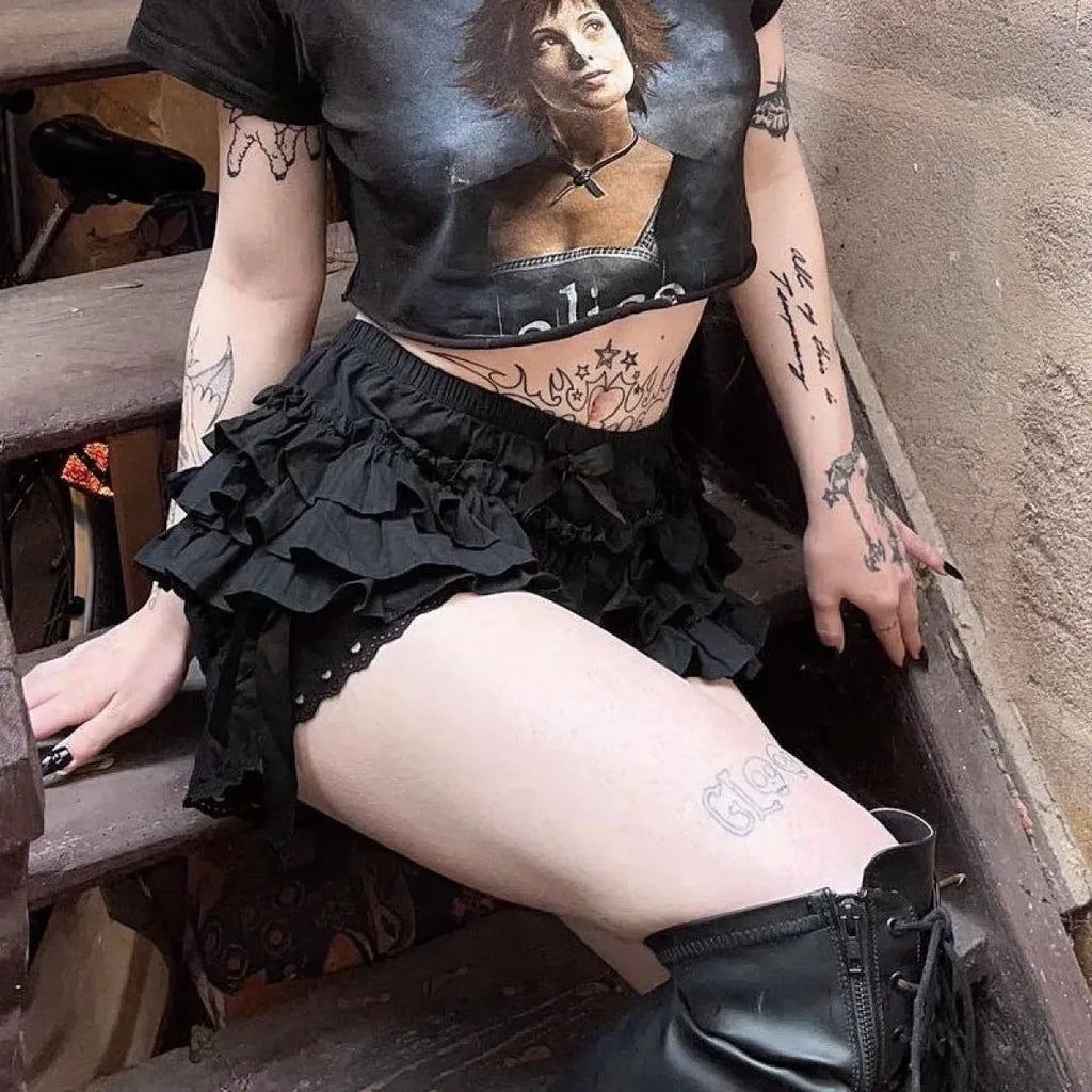 Gothic Lace Shorts - Sweet Bow Ruffle Bloomers - Shorts - 5