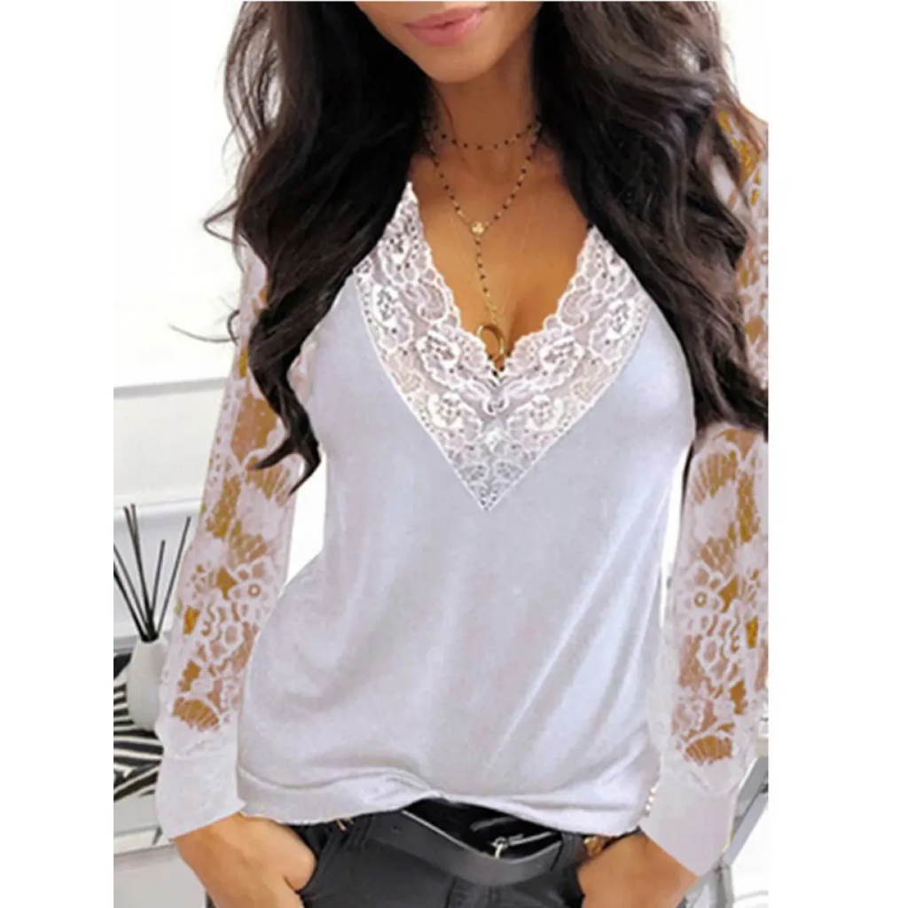 Gothic Lace V-Neck Blouse - T-Shirts - Blouses - 3