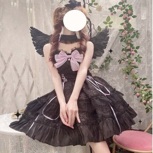 Dark Gothic Lolita Bow Lace Mini Dress - Brown / S - All Dresses - Dresses - 12 - 2024