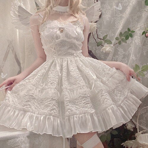 Dark Gothic Lolita Bow Lace Mini Dress - White / S - All Dresses - Dresses - 7 - 2024