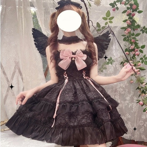 Dark Gothic Lolita Bow Lace Mini Dress - Pink / S - All Dresses - Dresses - 9 - 2024