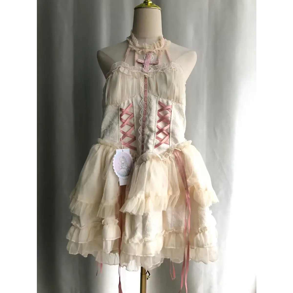 Harajuku Gothic Lolita Halter Dress – Off Shoulder Slim Waist Bow - All Dresses - Long - Halter - Lolita Dress - 6