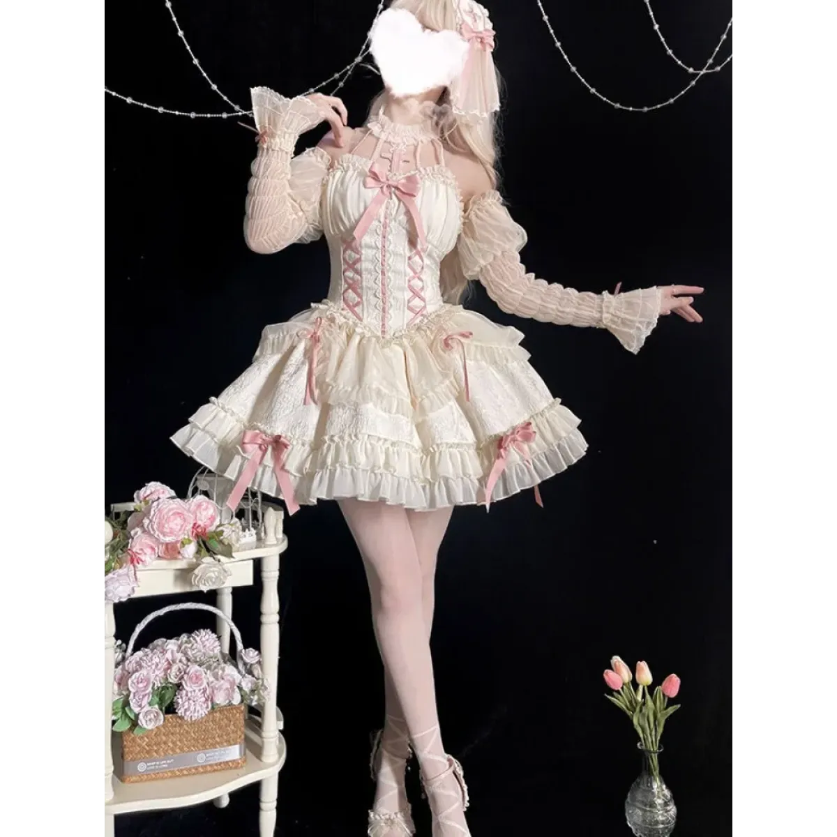 Harajuku Gothic Lolita Halter Dress – Off Shoulder Slim Waist Bow - All Dresses - Long - Halter - Lolita Dress - 3