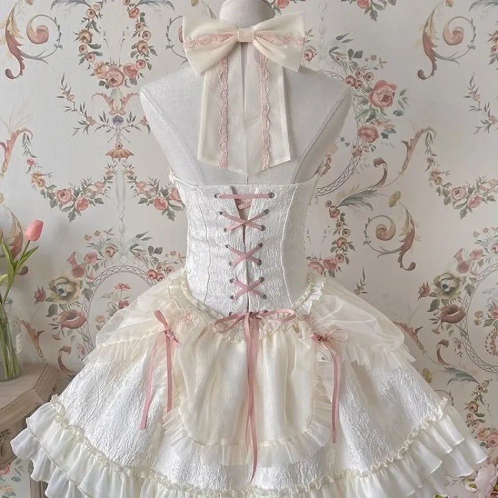 Harajuku Gothic Lolita Halter Dress – Off Shoulder Slim Waist Bow - All Dresses - Long - Halter - Lolita Dress - 4