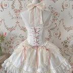 Harajuku Gothic Lolita Halter Dress – Off Shoulder Slim Waist Bow - All Dresses - Long - Halter - Lolita Dress - 4