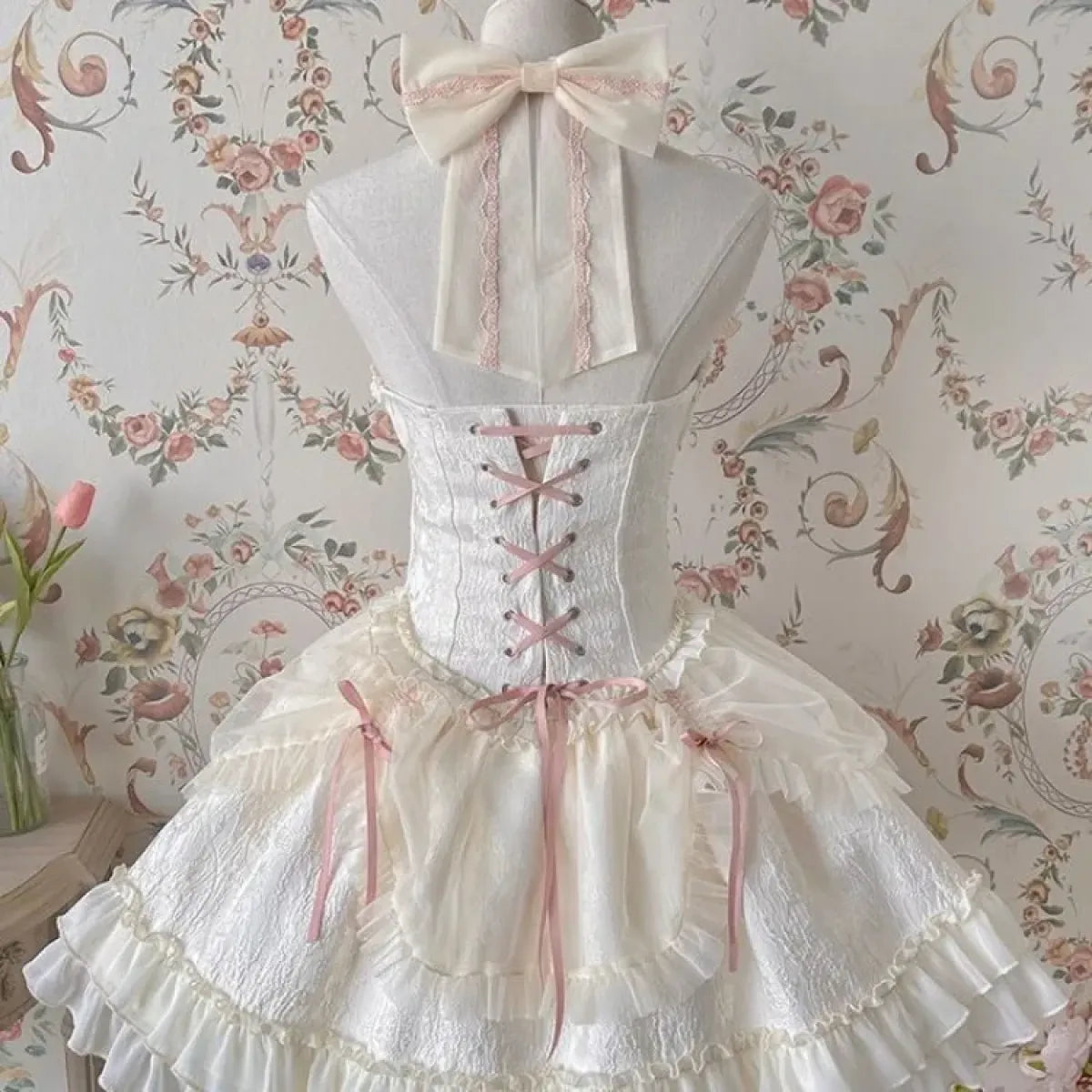 Harajuku Gothic Lolita Halter Dress – Off Shoulder Slim Waist Bow - All Dresses - Long - Halter - Lolita Dress - 4