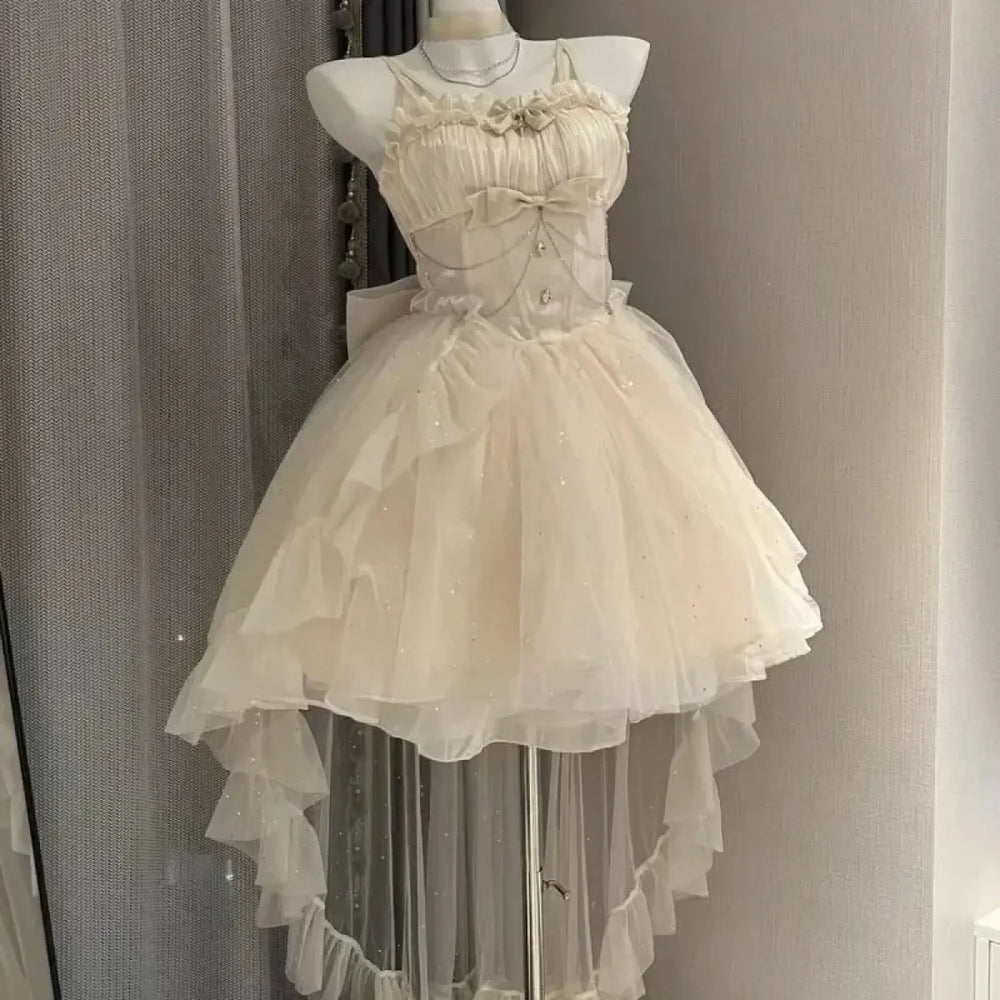 Fairy Ruffle Bow High-Low Gothic Lolita JSK Dress - All Dresses - Lolita Dress - 1