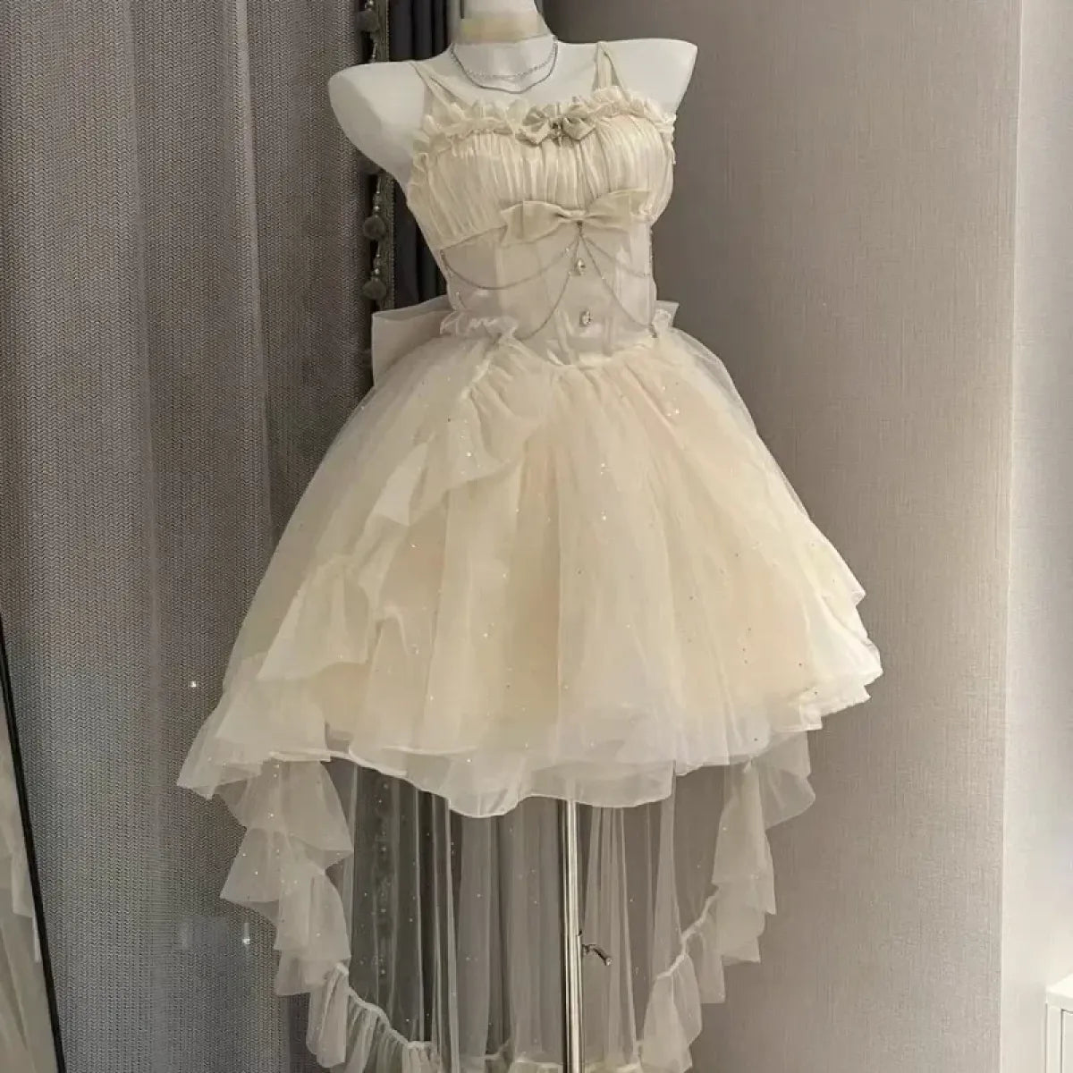 Fairy Ruffle Bow High-Low Gothic Lolita JSK Dress - All Dresses - Lolita Dress - 1