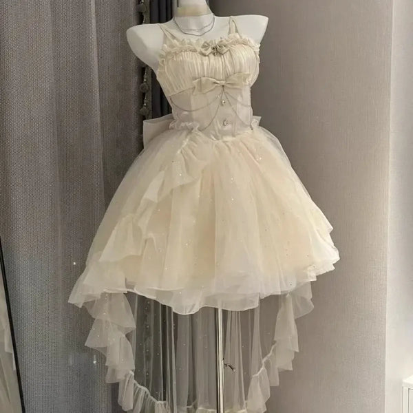 Fairy Ruffle Bow High-Low Gothic Lolita JSK Dress - All Dresses - Lolita Dress - 1