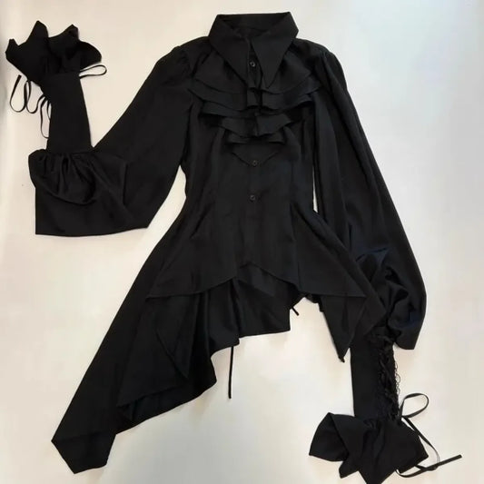 Gothic Lolita Ruffle Asymmetrical Blouse - Women’s Clothing & Accessories - Blouse - 1
