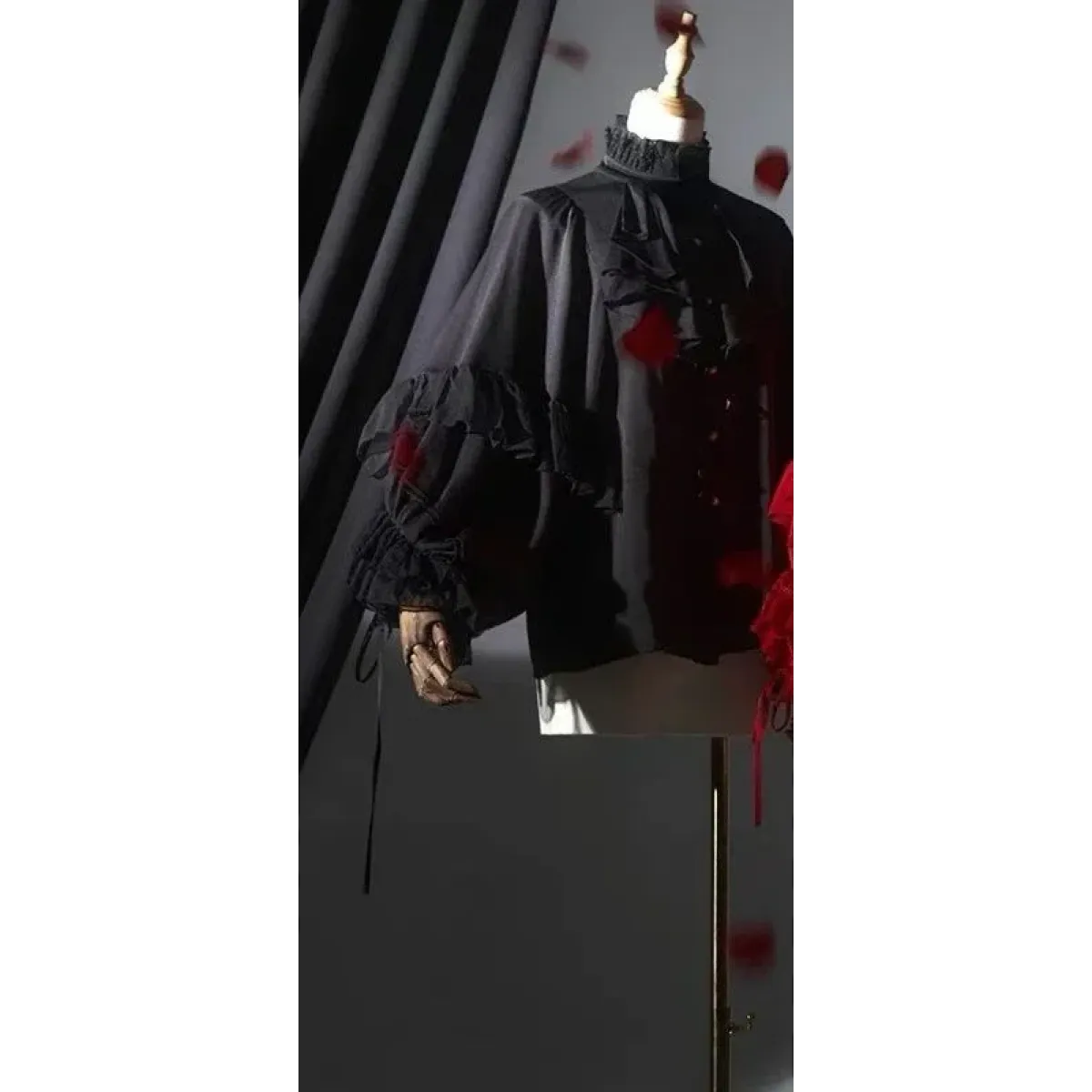 Gothic Lolita Ruffle Blouse – High Neck Lace Lantern Sleeves - Women’s Clothing & Accessories - Long - Shirt - Blouses