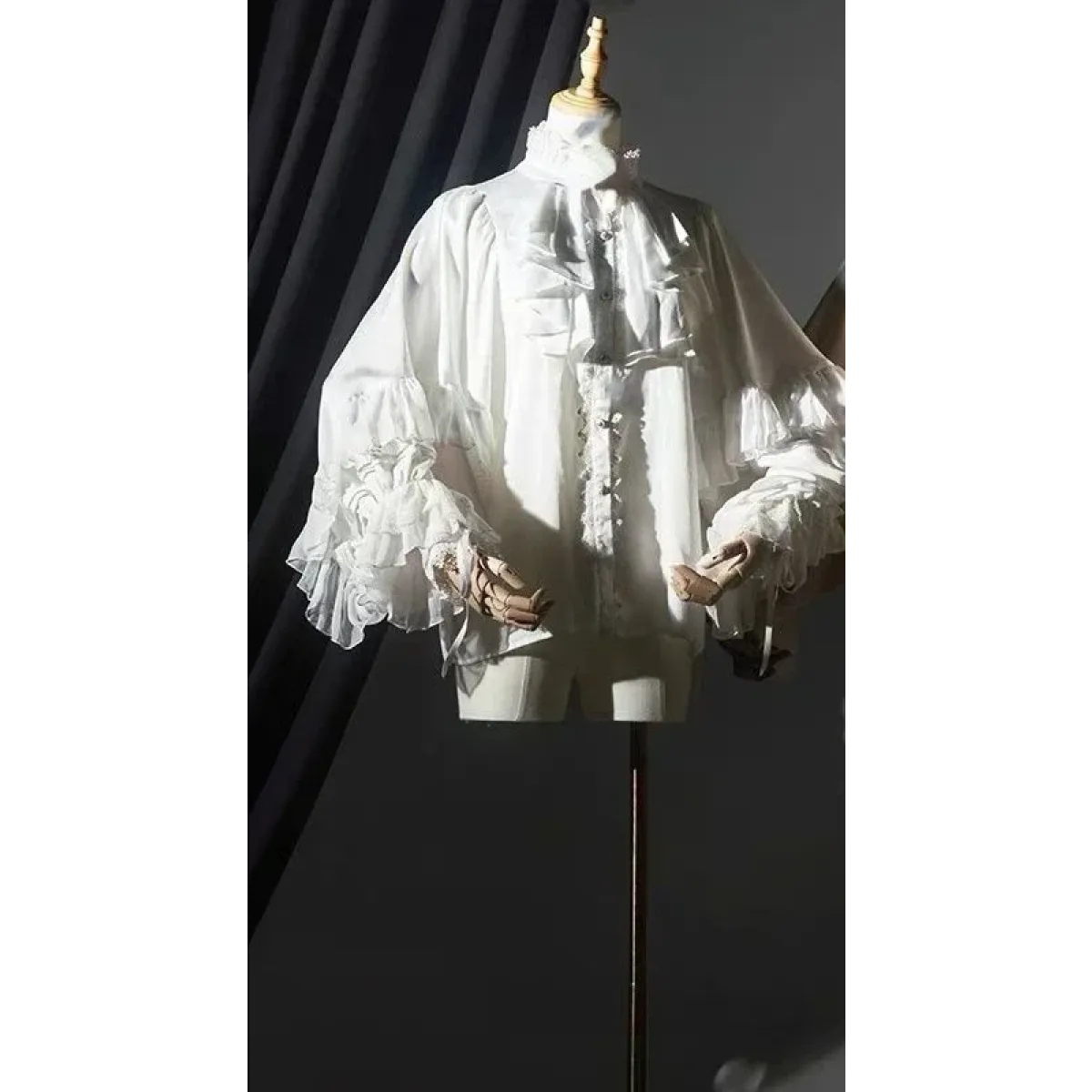 Gothic Lolita Ruffle Blouse – High Neck Lace Lantern Sleeves - Women’s Clothing & Accessories - Long - Shirt - Blouses